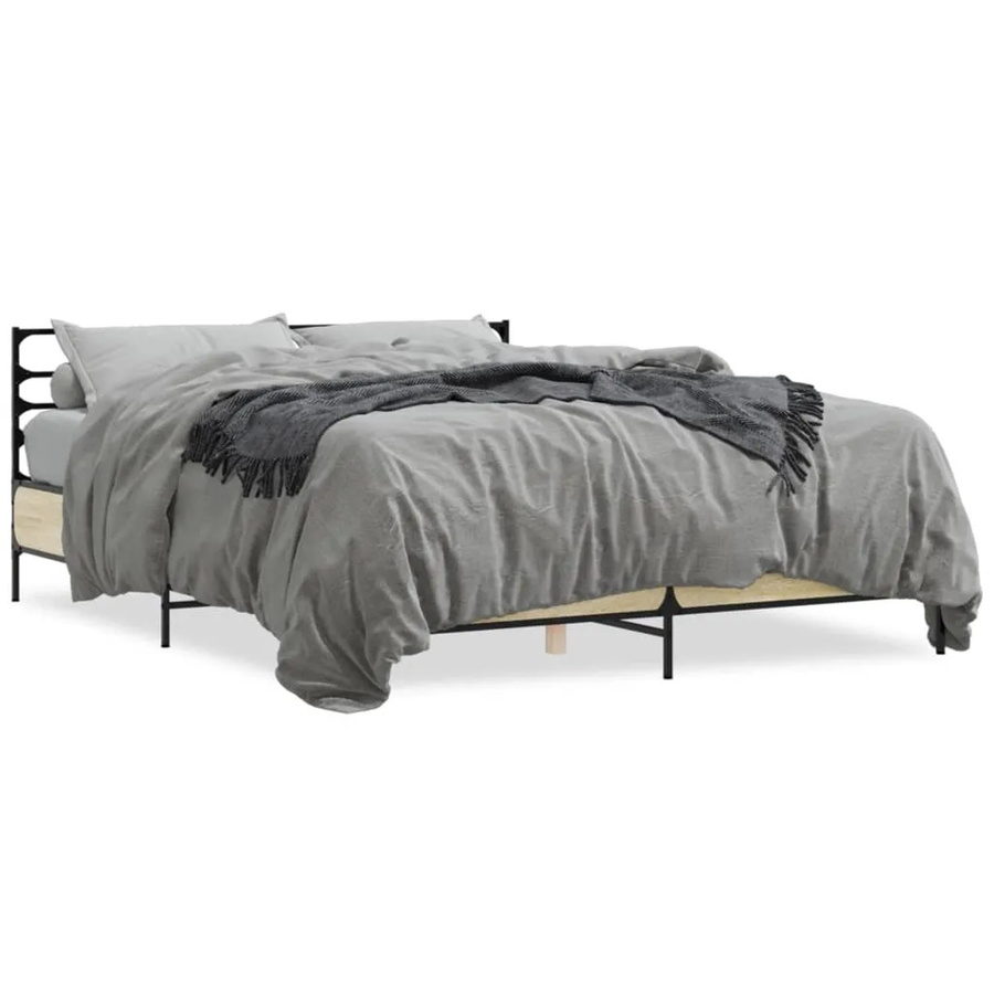 vidaXL Bettgestell Sonoma-Eiche in Braun aus Holzwerkstoff und Metall B/T/H: 160 x 200 cm - Bild 2