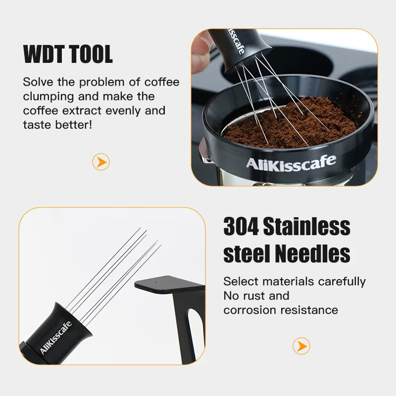 ALIKISSCAFE WDT Kaffee Nadel Distributor und magnetischer Pulver Leveler für Espresso Siebträger, Schwarz, Edelstahl - Bild 5