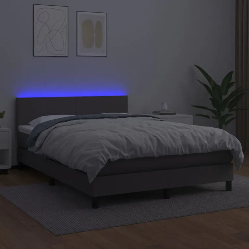 Vidaxl Kontinentalbett mit Matratze und LED in Grau aus Kunstleder, B/T/H: 140 x 200 cm - Bild 2