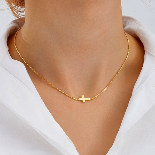DAIPAN Halskette mit Kreuz-Anhänger, Edelstahl, Gold, Damen - Bild 1