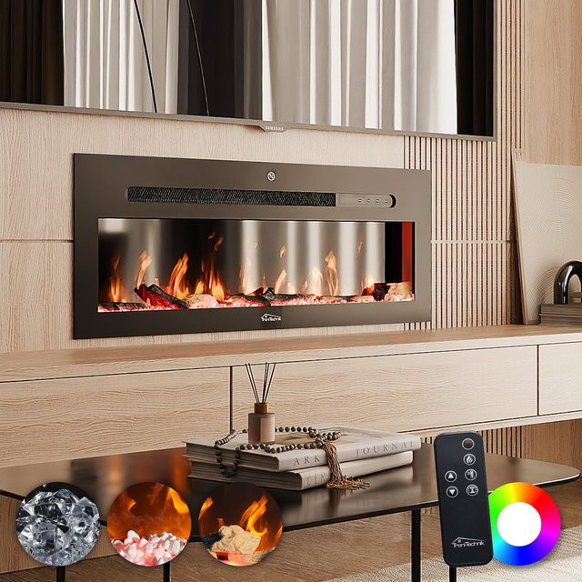 Tronitechnik Panorama Elektrokamin Schwarz mit LED Flammeneffekt, dimmbar, App-Steuerung und Fernbedienung, Breite: 92 cm - Bild 1