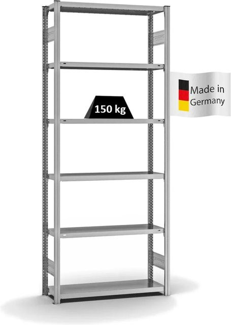 PROREGAL Fachbodenregal Stecksystem T-Profil Light-Duty in Silber, verzinkt, H x B x T: 250 x 100 x 30 cm, 6 Ebenen, beidseitig nutzbar - Bild 1