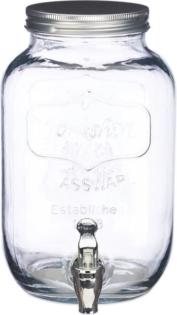 Relaxdays Getränkespender aus Glas mit Hahn, transparent, H x B x T: 25,5 x 15 x 15 cm - Bild 1