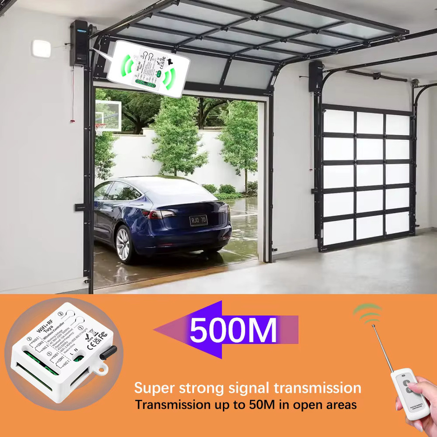 Tuya WiFi RF Garagentor-Inchschalter mit 2-Kanal-Relais und kabelloser Fernbedienung, 500m Reichweite, Weiß, kompatibel mit Google Assistant und Alexa - Bild 4