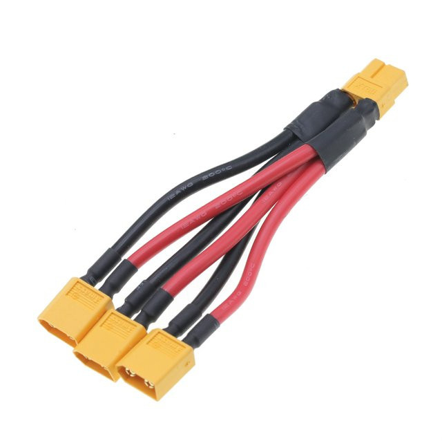 XT60 Parallel-Batterieanschluss 3-Wege Y-Splitter mit 12AWG Silikonkabel in Gelb, 100mm Länge für Batterieladegeräte und Motoren - Bild 1