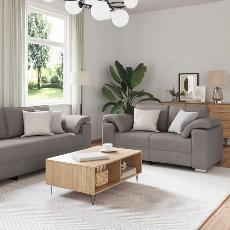 vidaXL Schlafsofa Set aus 3 Teilen in Taupe Meliert, Modernes Design aus Stoff und Leinen, B/T/H: 219 x 77 x 82 cm - Bild 1