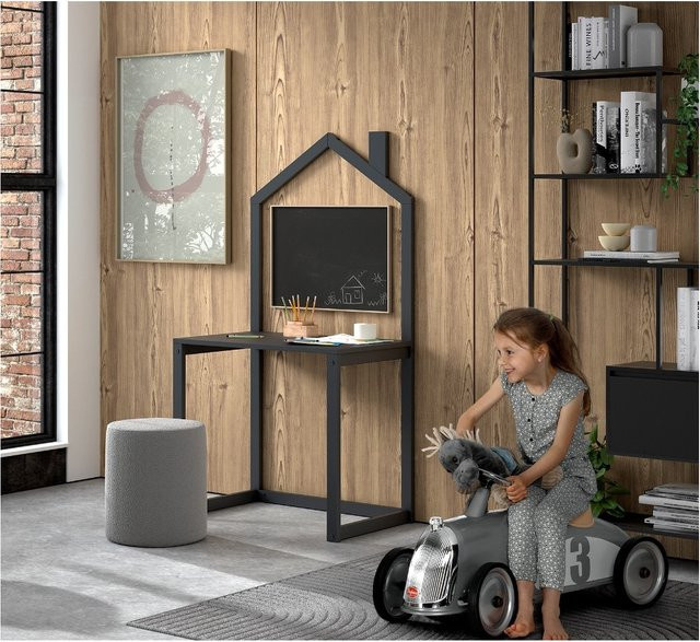 Vipack DALLAS Kinderschreibtisch mit Haus-Optik aus massiver Kiefer, Anthrazit lackiert, B/T/H: 143 x 50 x 80 cm - Bild 1