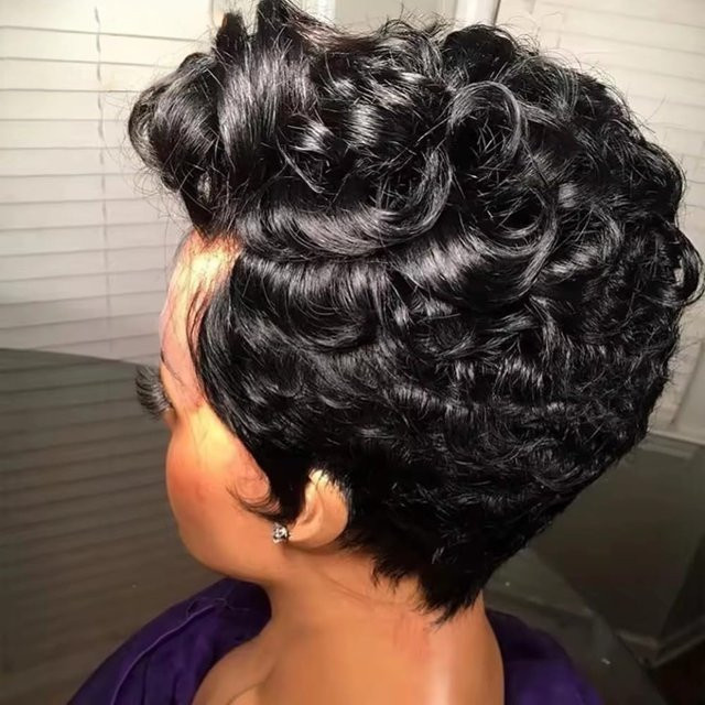 OYM HAIR Echthaar-Perücke, lockig, Pixie-Schnitt, Damen - Bild 1