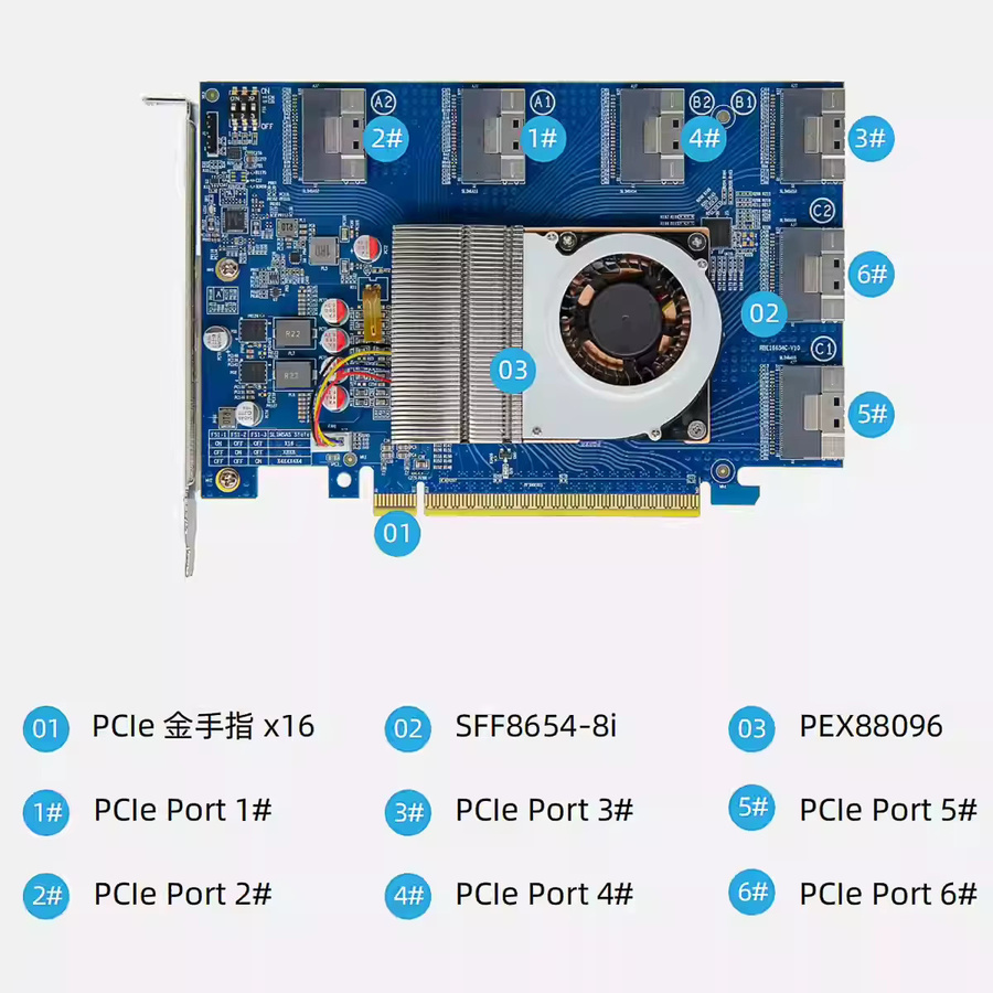 ADT-Link No-Split SWITCH PLX88096 PCIe 4.0 x16 Erweiterungskarte für externe GPU und SSD in Blau - Bild 3