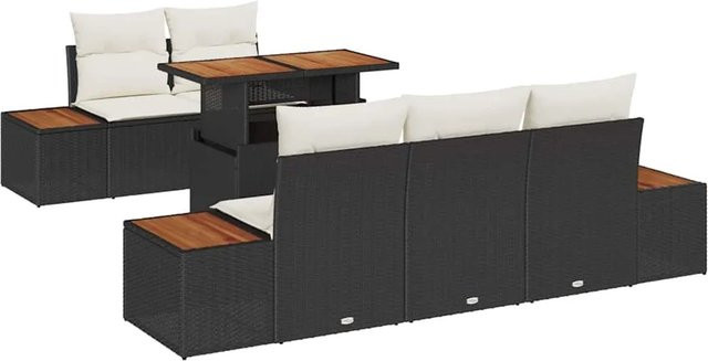 vidaXL Garten-Sofa-Set aus Poly Rattan in Schwarz, 6-teiliges Lounge-Set mit Polsterkissen und Stauraumfunktion - Bild 1