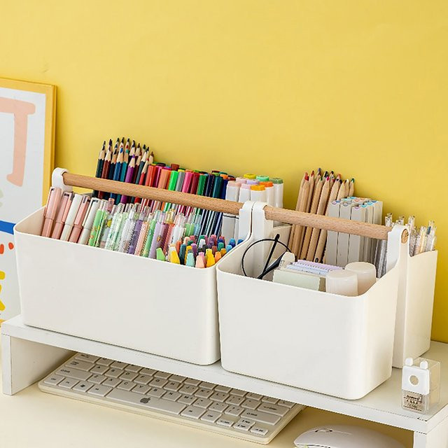 Multifunktionaler Stifthalter und Desktop-Organizer aus Kunststoff in Weiß für Schule und Büro - Bild 1