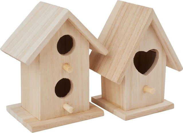 VBS Deko-Vogelhäuser Minis 2er-Set in Beige aus Holz und MDF zum Aufhängen - Bild 1