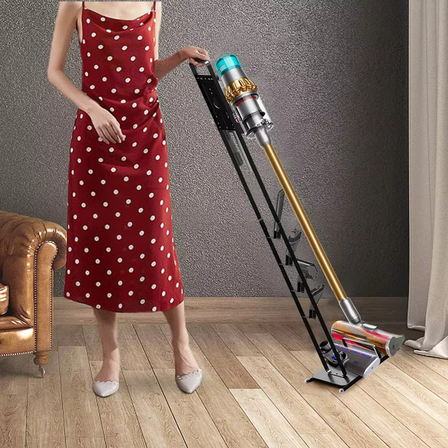 Universeller Metall-Staubsaugerständer mit Rollen und Zubehörhalter für Dyson in Schwarz, freistehend - Bild 2