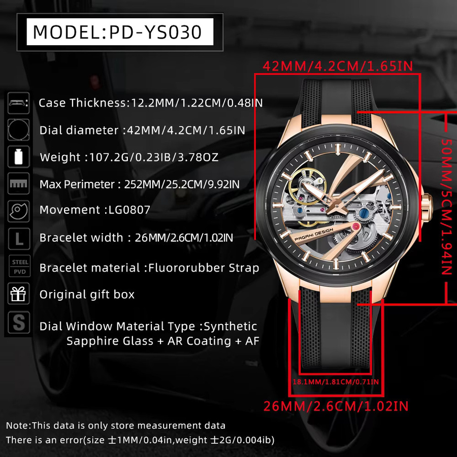 PAGANI DESIGN Armbanduhr Automatik, Edelstahl, Kautschuk, Saphirglas, Herren - Bild 2