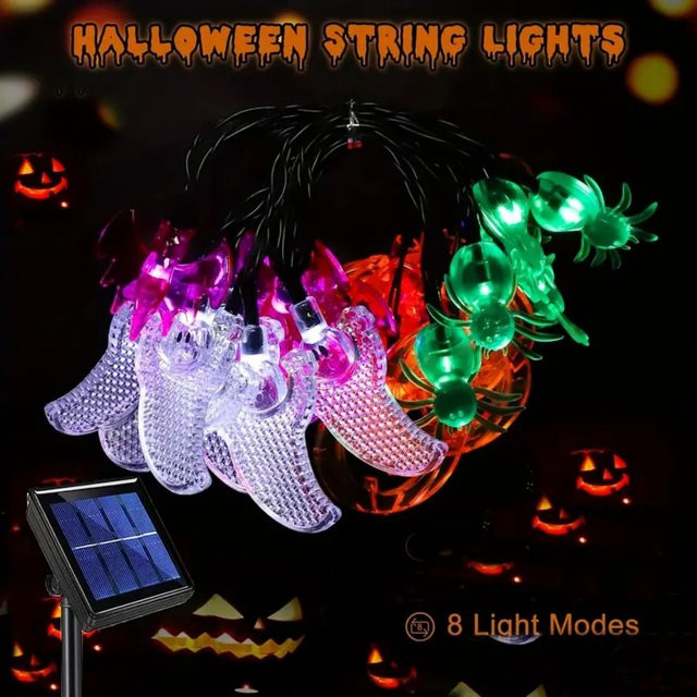 Peach Forest Solar Halloween LED Lichterkette mit 3D Kürbis Fledermaus Geist und Spinne in Multicolour, wasserdichte RGB Atmosphäreleuchte mit 8 Beleuchtungsmodi - Bild 1