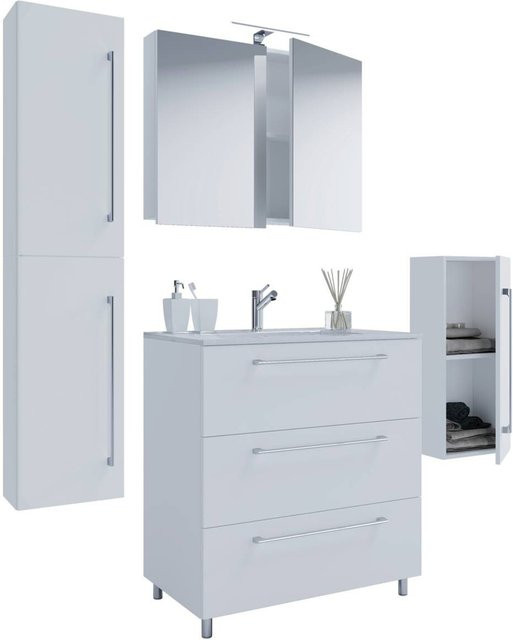 VCM Badmöbel-Set modern in Weiß mit Waschtisch, Spiegelschrank und Hochschrank B/H/T: 80 x 150 x 46 cm - Bild 2