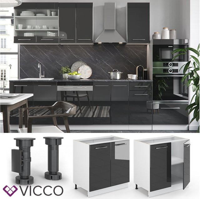 Vicco Spülenunterschrank Fame-Line Anthrazit Hochglanz und Weiß mit Regal Breite: 80 cm - Bild 1