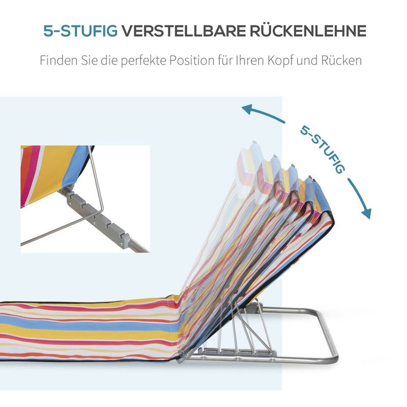 Outsunny 2er Set Strandmatten mit verstellbarem Kopfkissen und Höhenverstellung, mehrfarbig, Stahl, B/T/H: 134 x 48 x 33-43 cm - Bild 4