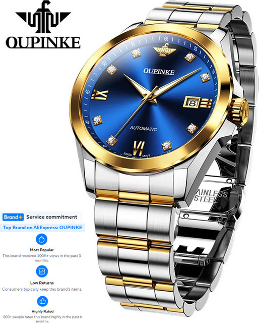 OUPINKE Armbanduhr Automatik, Edelstahl, Gold, Diamant, Herren - Bild 1