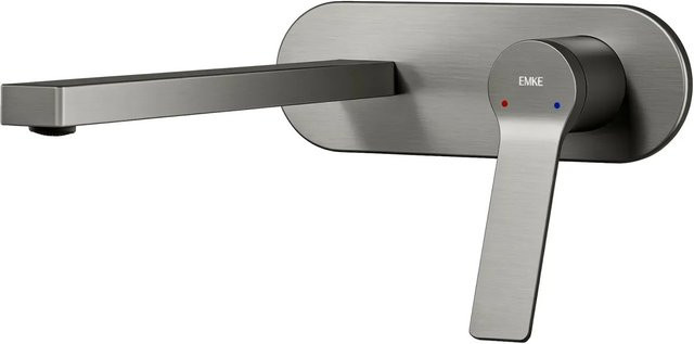 Emke Wand Waschtischarmatur inklusive Grundkörper in Anthrazit mit Einhebelmischer und wassersparender Funktion, B/T/H: 28,8 x 21,0 x 7,0 cm - Bild 1