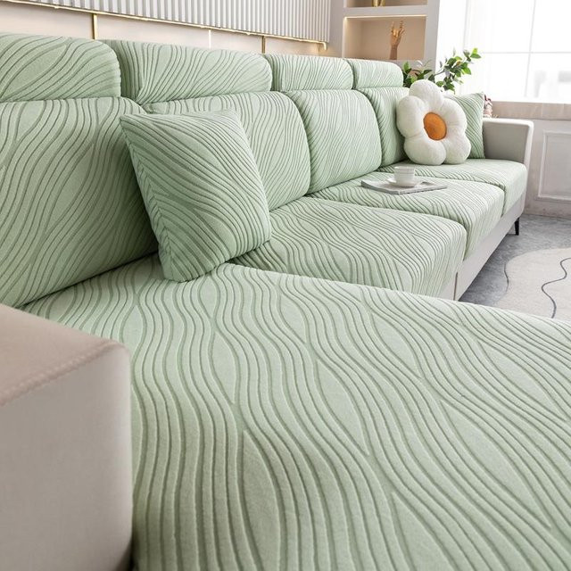 Yiran bag Jacquard Sofaüberzug mit Einzelkissenbezug in Grün, elastisch, anti-rutsch und katzenresistent, passend für Zweisitzer, Dreisitzer und Chaiselongue - Bild 1