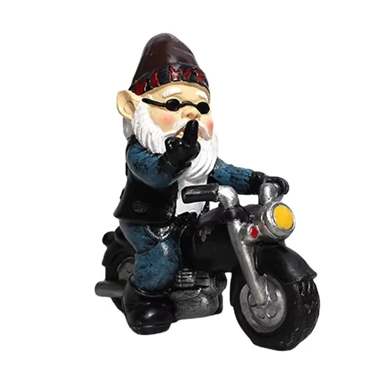 Bunter Gartenzwerg als Biker auf Motorrad aus Kunstharz als dekorative Gartenfigur - Bild 7