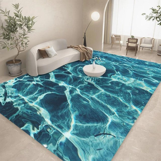 Miniso 3D Meeres-Strand-Teppich in Blau, rutschfeste und waschbare Bodenmatte für Wohnzimmer, Schlafzimmer oder Kinderzimmer, B/T: 80 x 50 cm - Bild 1