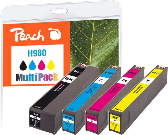 Peach Druckerpatronen Set für HP 980, 4er Pack (Schwarz, Cyan, Magenta, Gelb), wiederaufbereitet, kompatibel mit HP OfficeJet Enterprise Color Flow X 585 z MFP - Bild 1