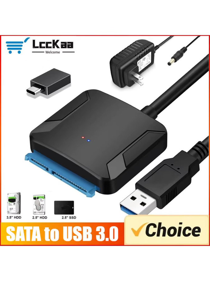 LccKaa SATA zu USB 3.0 Adapterkabel für 2,5 und 3,5 Zoll SSD HDD SATA III Festplattenkonverter mit UASP Unterstützung und 12 V Netzteil, Schwarz - Bild 7
