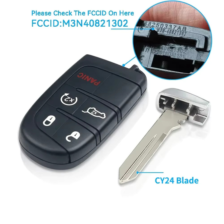 Keyyou Smart Remote Autoschlüssel 433MHz ID46 für Chrysler 300C, Dodge Charger, Dart, Durango und Jeep in Schwarz (FCC: M3N-40821302) - Bild 2