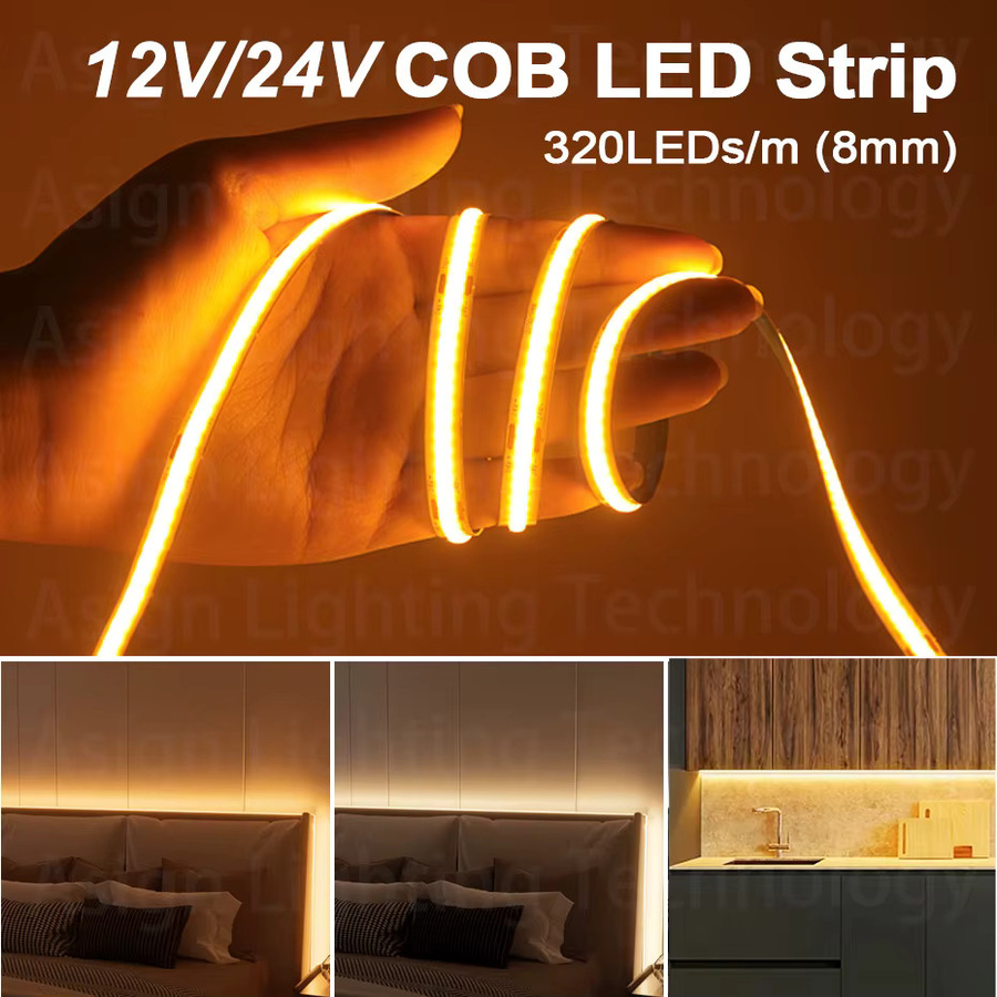 Asign COB LED-Streifen Licht Warmweiß mit 320 LEDs/m, Selbstklebend und Schneidbar, Breite: 8 mm - Bild 2