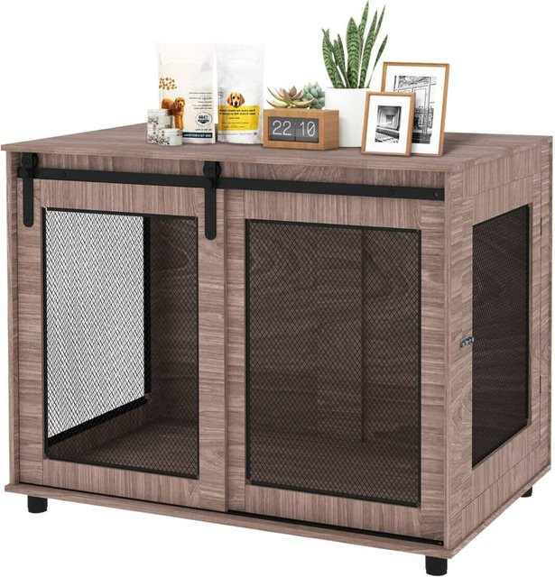 PawHut Hundekäfig als Beistelltisch mit 2 verschließbaren Türen, Hundebox aus Stahl und MDF, Farbe Nussbaum, B/T/H: 98 x 60 x 78 cm - Bild 3
