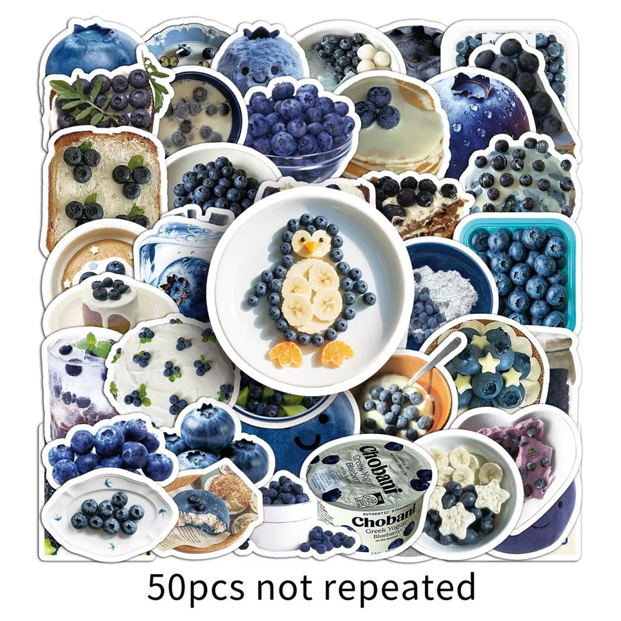 50 Stück wasserfeste Blaubeer-Aufkleber im INS-Stil von AnimeWorlds Store für DIY-Dekorationen und Tagebücher in Blau und Multicolour - Bild 6