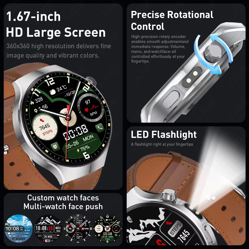 LIGE Smartwatch, 1,67 Zoll, Leder, Schwarz, Herren - Bild 2