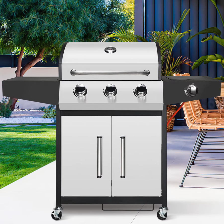 Homfa Propangasgrill mit 3+1 Brennern aus Edelstahl in Silber und Schwarz mit Beistelltisch und Seitenbrenner - Bild 4