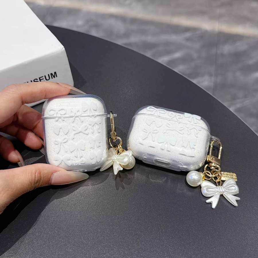 Bling Kopfhörerhülle aus weichem TPU für AirPods 4, Pro 2, AirPods der 3. Generation und 2. Generation in Weiß mit Schlüsselanhänger - Bild 2