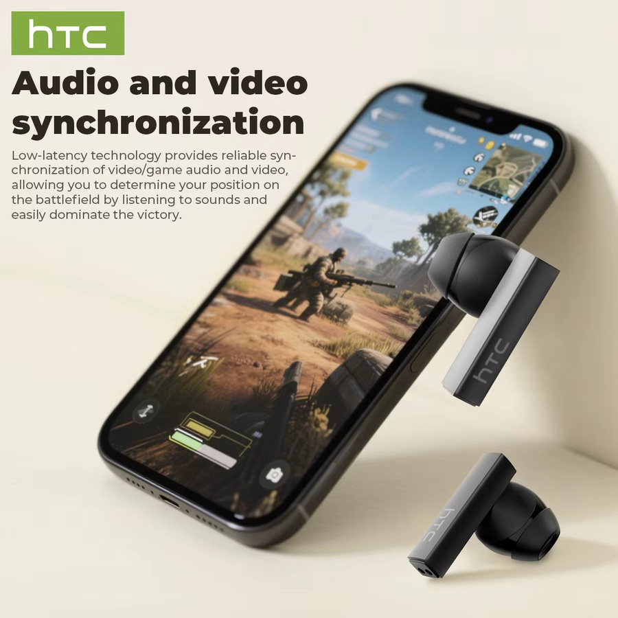 HTC TWS Bluetooth 5.2 Kopfhörer mit LCD-Display und Mikrofon in Schwarz - Bild 4