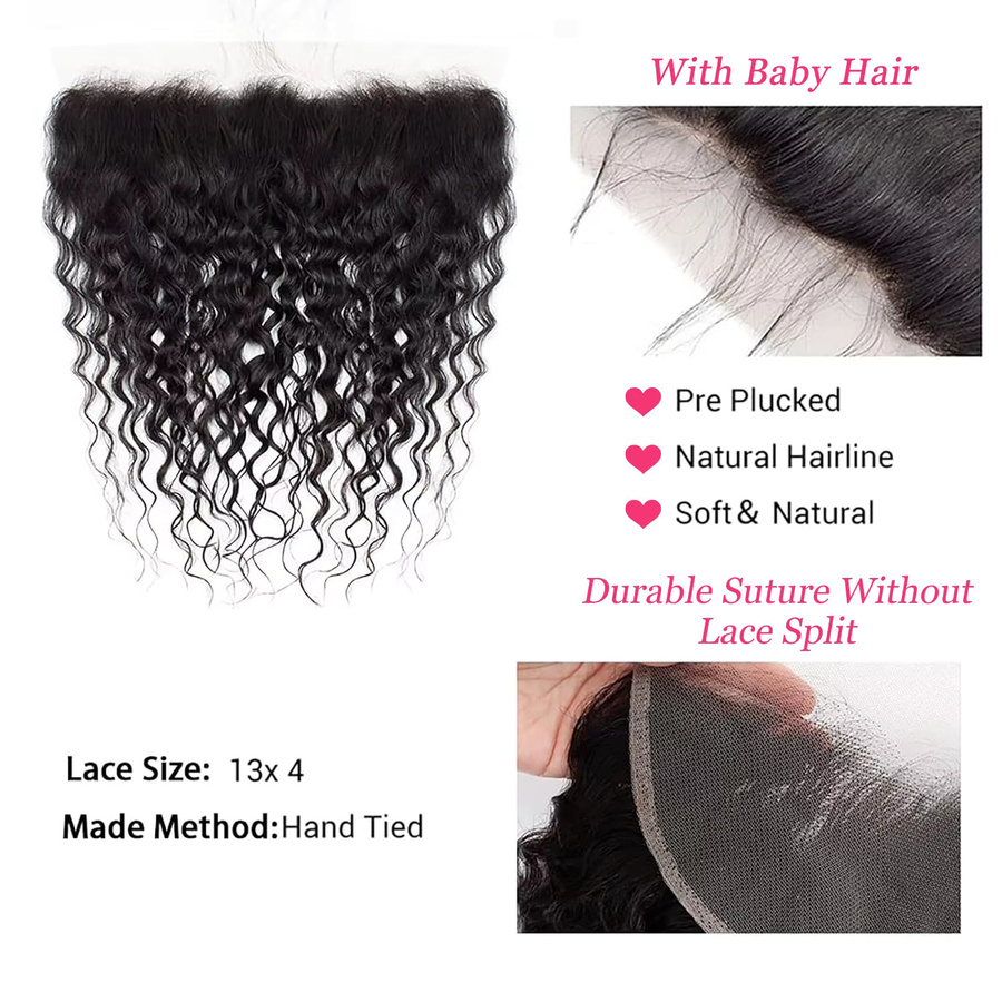 13x4 Water Wave Lace Frontal Closure Brasilianisches Echthaar, Remy Haarverlängerungen - Bild 2
