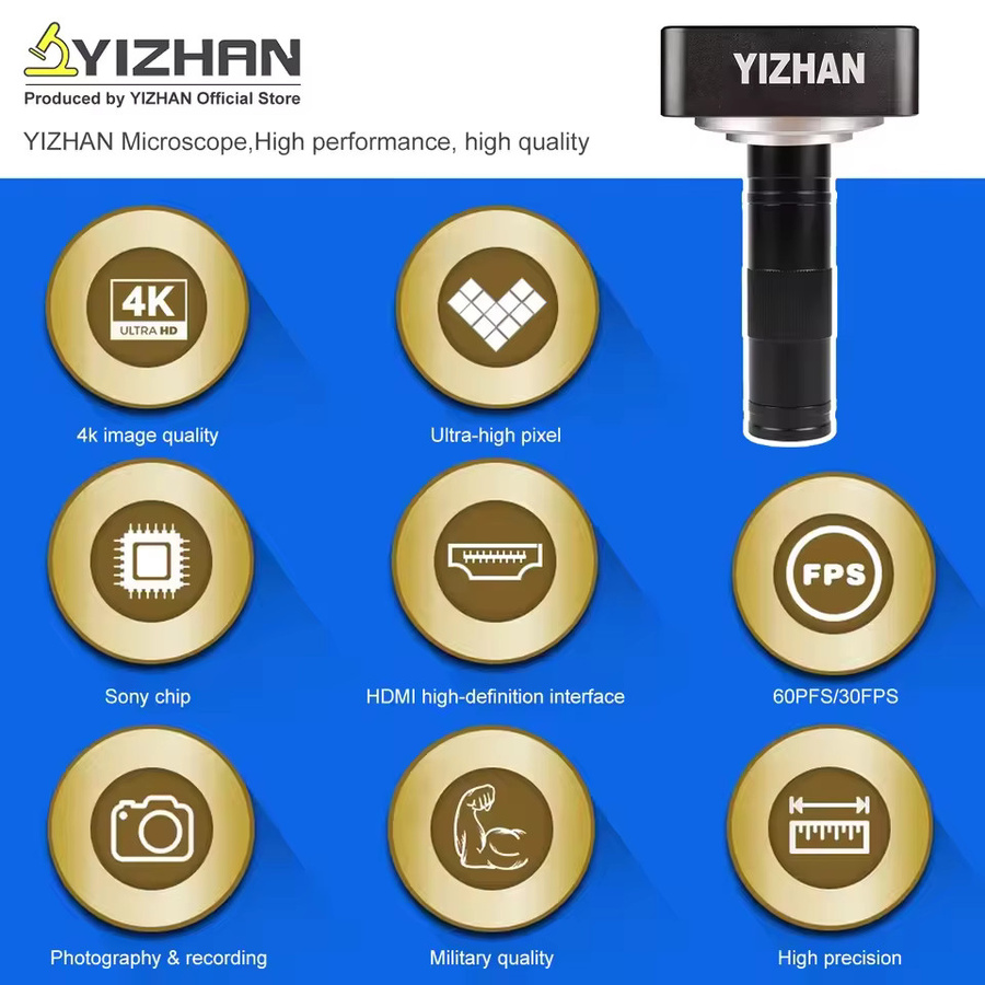 Yizhan 4K Elektronisches Digitalmikroskop mit 60MP, HDMI und USB, Videomikroskop mit flexiblem Gelenkarm in Schwarz - Bild 4