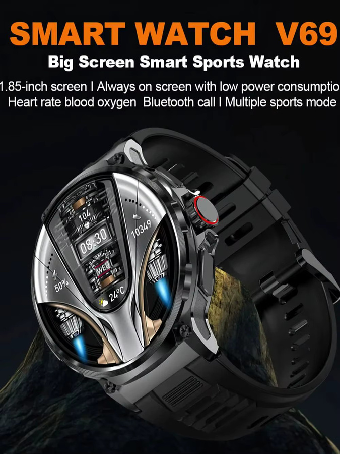 MISIRUN V69 Smartwatch für Männer mit Bluetooth Anruffunktion, 1,85 Zoll HD Bildschirm, Herzfrequenzmonitor und Multi Sport Modi, Schwarz - Bild 7