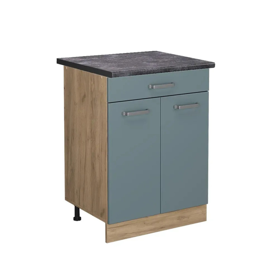 Vicco Küchenunterschrank R-Line in Blau-Grau und Eiche mit Schubladen und Türen, B/T/H: 60 x 26,03 x 81,6 cm - Bild 2