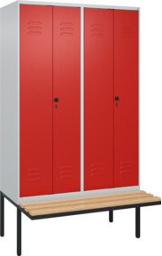C+P Spind Classic PLUS Schwarz-Weiß-Spind mit Bank, 4 Abteile, Sicherheits-Drehriegel, auskragende Sitzbank aus Buche-Hartholz, B/T/H: 212,0 x 120,0 x 81,5 cm - Bild 1