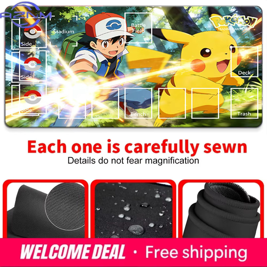Potdemiel Pokemon Ash & Pikachu Wald-Abenteuer TCG Spielmatte mit Zonen, Rutschfeste Kartenspiel-Matte - Bild 4