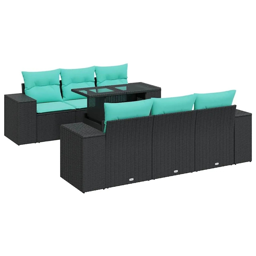 vidaXL 7-teilige Garten-Sofagarnitur aus Poly-Rattan mit Kissen in Schwarz - Bild 2
