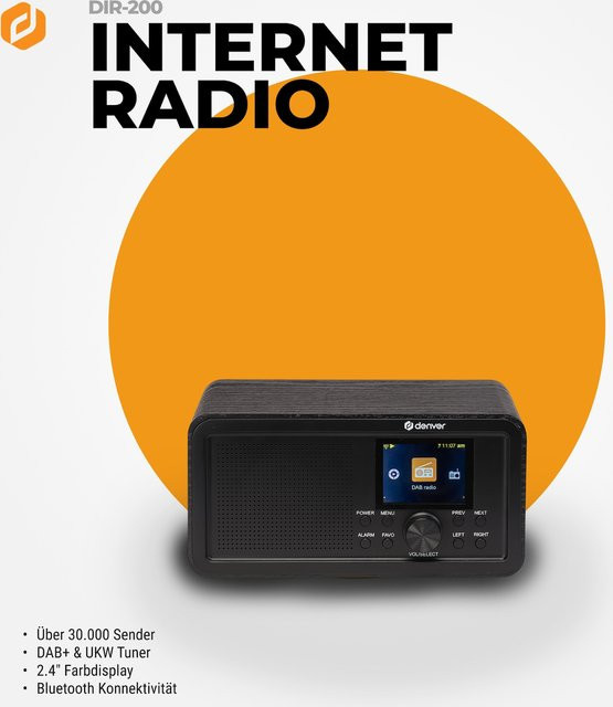 Denver DIR-200 Internetradio mit Bluetooth, Wi-Fi und Dual-Alarm-Wecker in Schwarz - Bild 1
