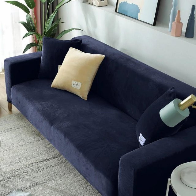 BC-Warm Home Elastischer Sofabezug aus Samt in Blau für 3-Sitzer (Breite: 230 cm) - Bild 1