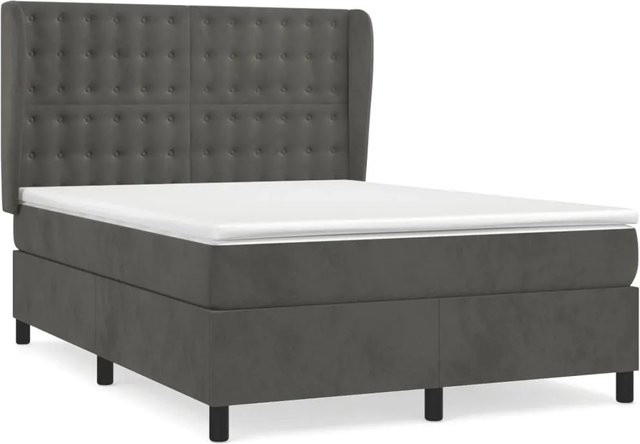 vidaXL Boxspringbett mit Matratze Dunkelgrau aus Samt, Hybrid-Design mit Taschenfederkern, B/T: 140 x 200 cm - Bild 1