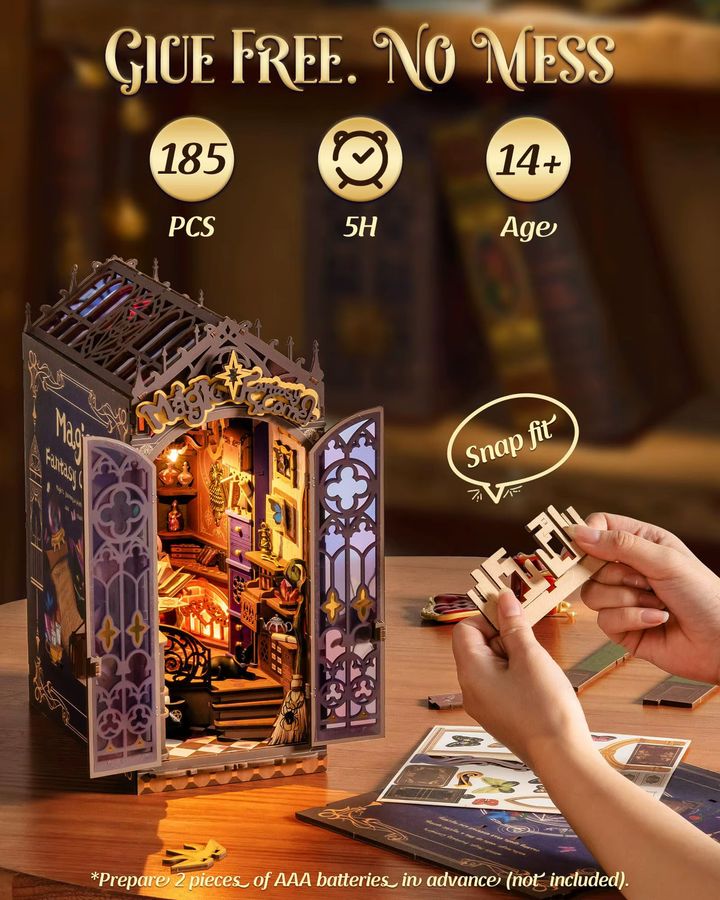 Rolife Magic Fantasy Corner DIY Book Nook Shelf Insert Magic Style Model Kit für Desktop Display - Bild 4
