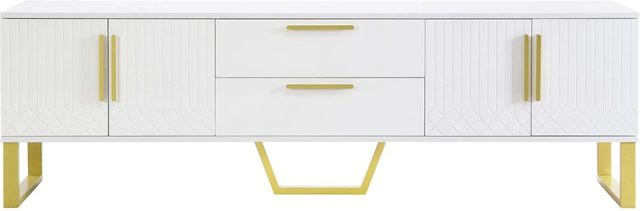 okwish TV Schrank in Weiß Hochglanz mit gravierten Türen und goldenen Griffen, B/T/H: 170 x 40 x 35 cm - Bild 1