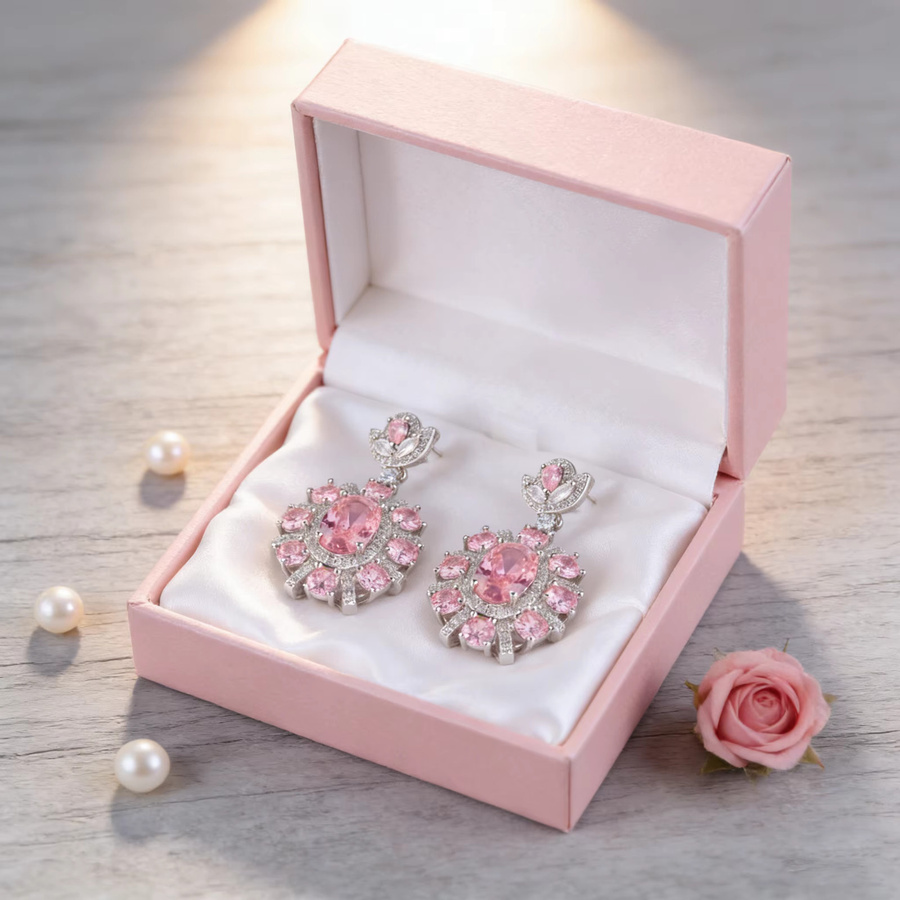 Ohrringe mit rosa Zirkon-Blumen, Damen - Bild 3